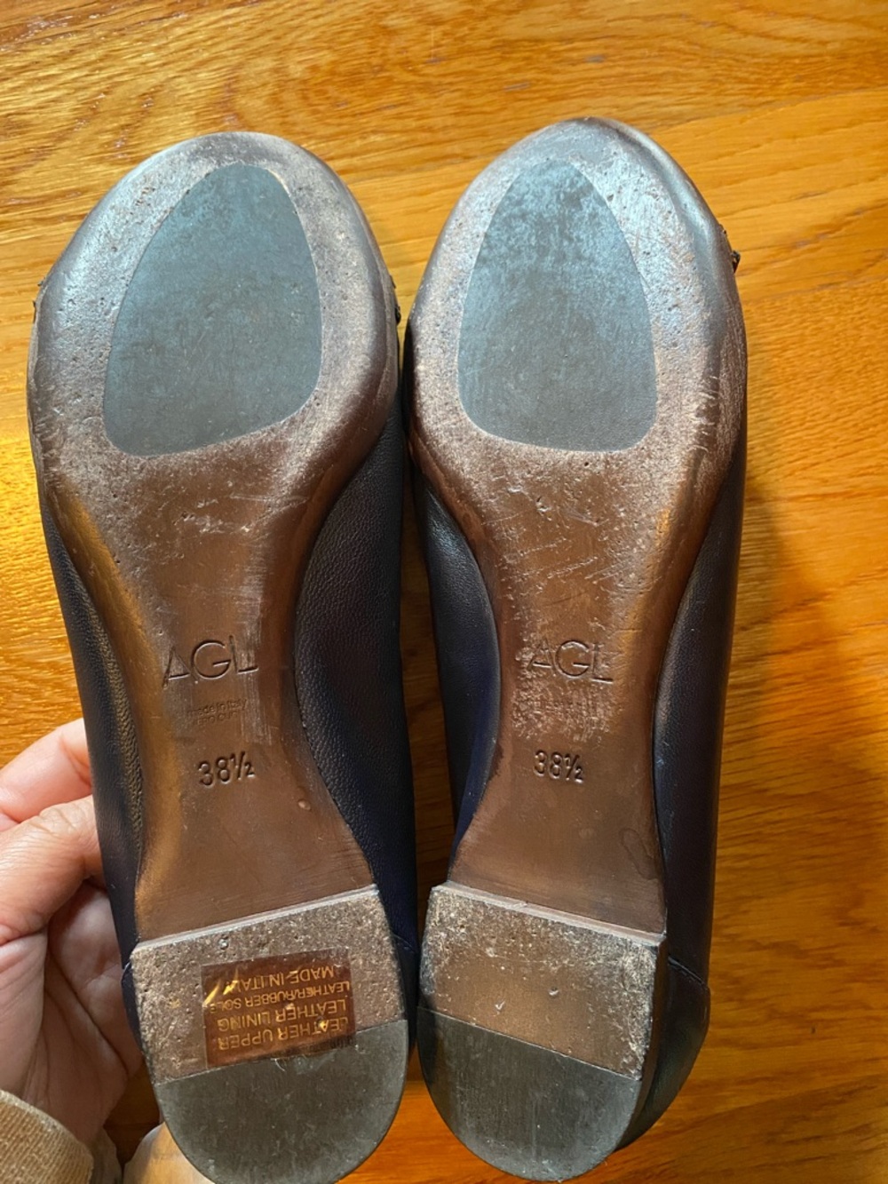 AGL Navy Leather and Patent Toe Ballet Flats with Buckle - Picture 2 of 9
